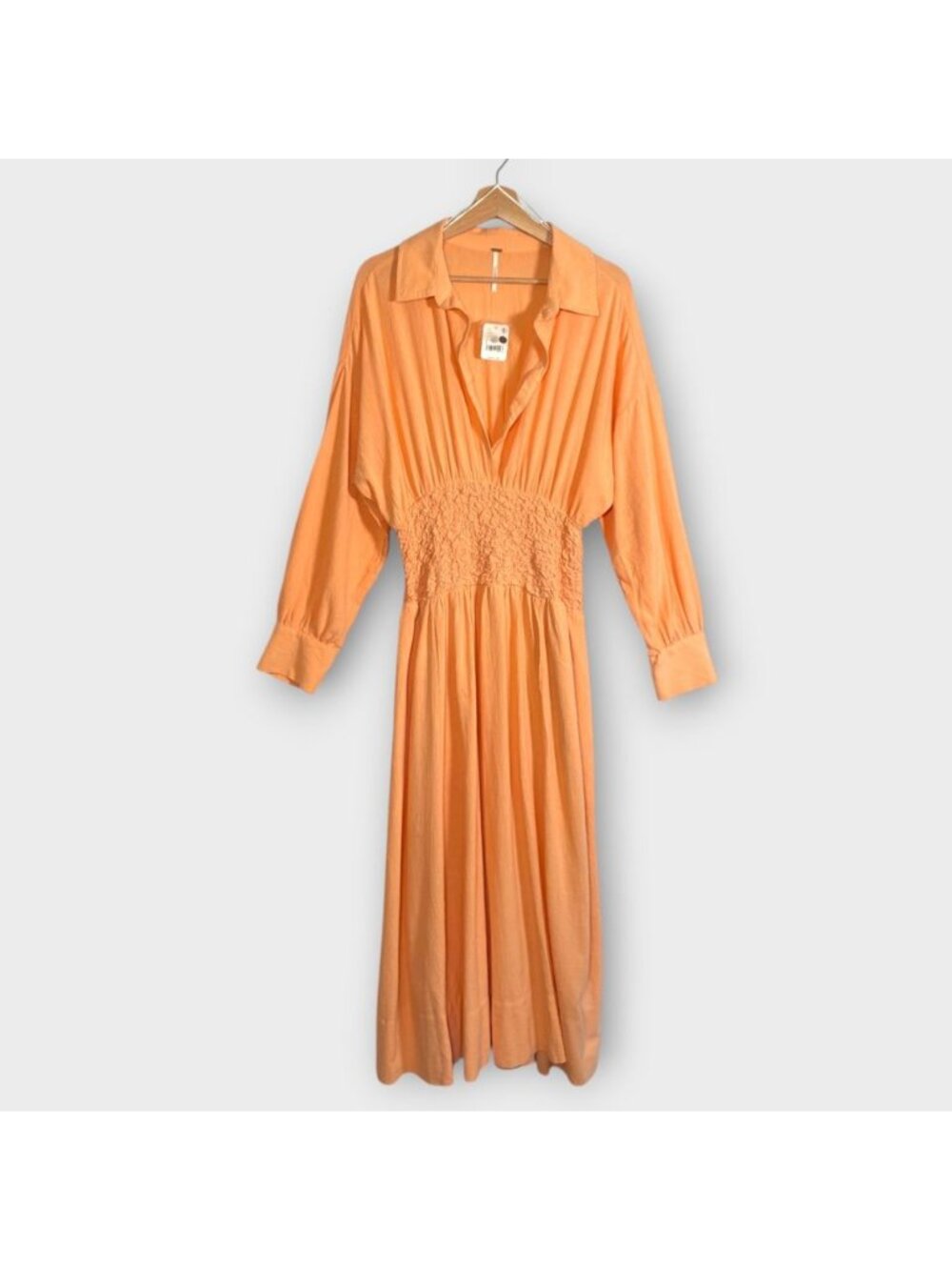FREE PEOPLE Endless Summer Monika Shirt Dress LARGE Midi Peach Pockets NEW